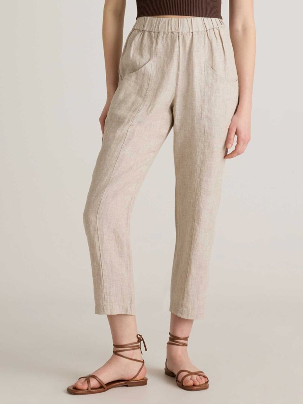 Quince European Linen Cream Tapered Pants Sz S